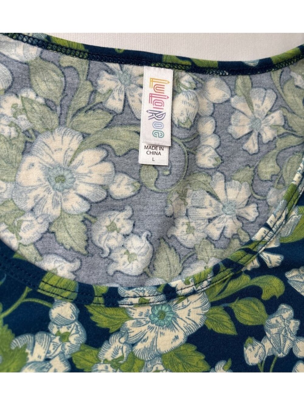 Lularoe Womens Floral Short Sleeve A-Line Tunic Dress Blue/Green Pattern Size L - Picture 3 of 12